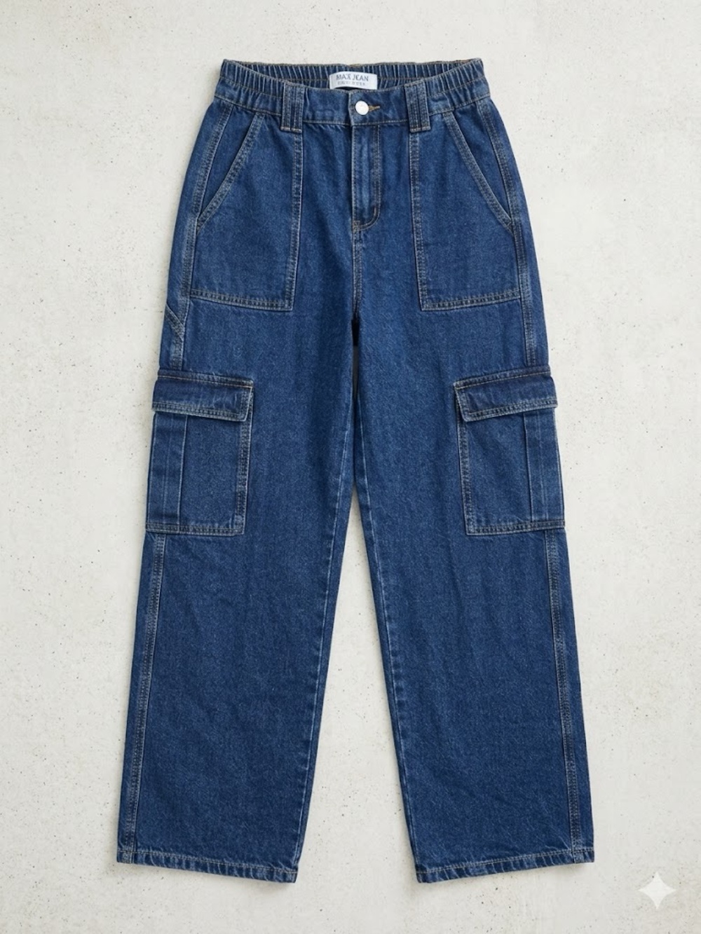 Wax Jean Relaxed Cargo Boyfriend Jeans in Blue